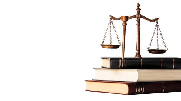 Scales on books symbolizing justice, law, knowledge, cut out transparent png