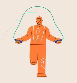 Young man jump with skipping rope. Fitness exercise with jumping rope. Colorful illustration vector