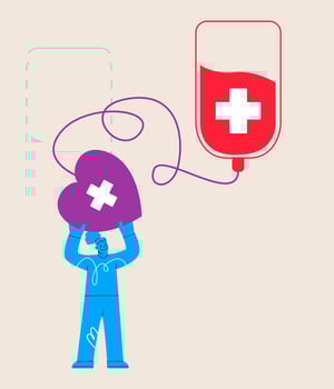 Female volunteers donate blood, world blood donor day. Colorful illustration vector