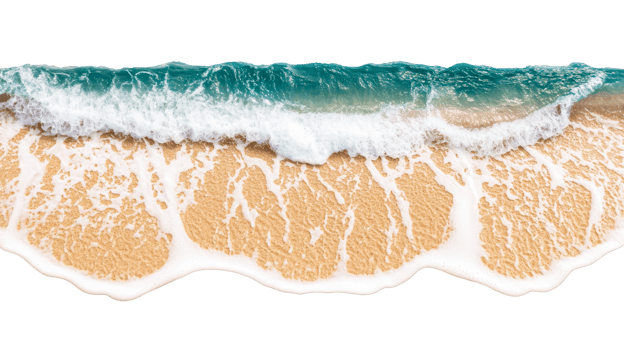 Ocean wave rolling onto sandy beach, cut out transparent png