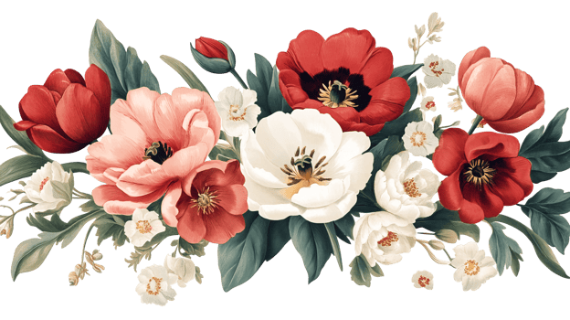 Floral bouquet with red, pink and white flowers , cut out transparent png