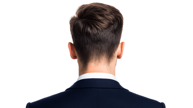 Man back in suit, hair style, professional look , cut out transparent png