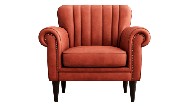Red leather armchair, classic design furniture, upholstered seat, cut out transparent png
