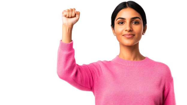 Strong woman raising fist in protest, isolated, cut out transparent png