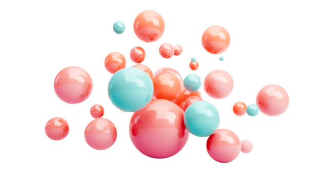 Glossy spheres of different colors arranged in space, cut out transparent png