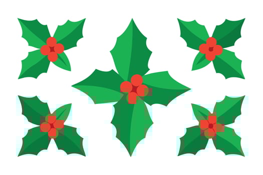 Green Holly Leaves and Red Berries Design on White Background vector