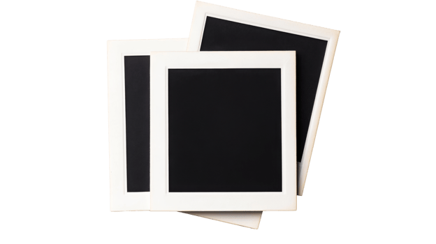 Blank frames composition on black background, cut out transparent png