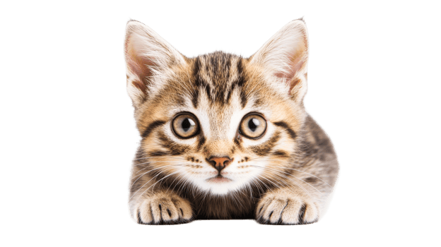 Adorable tabby kitten with charming gaze, cut out transparent png