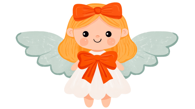 Angelic girl with bows and wings, cute design, isolated, cut out transparent png