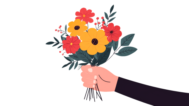Hand holding bouquet of flowers, blossom illustration, cut out transparent png