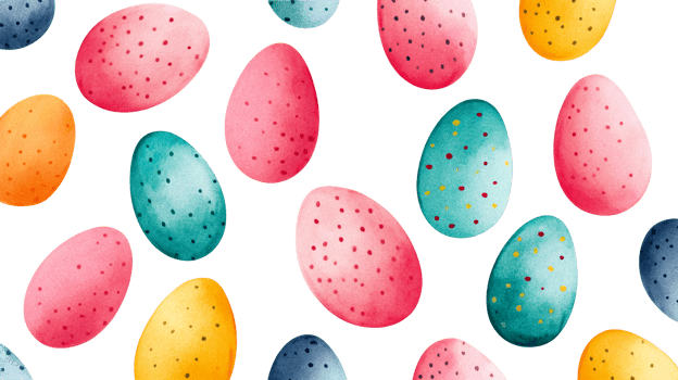 Watercolor eggs seamless pattern on black, cut out transparent png