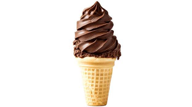 Chocolate ice cream on a waffle cone, delicious treat, cut out transparent png