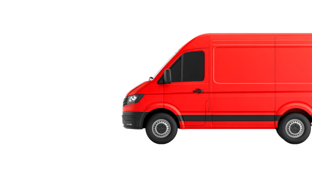 Red Delivery Van on Black Background, isolated object, cut out transparent png