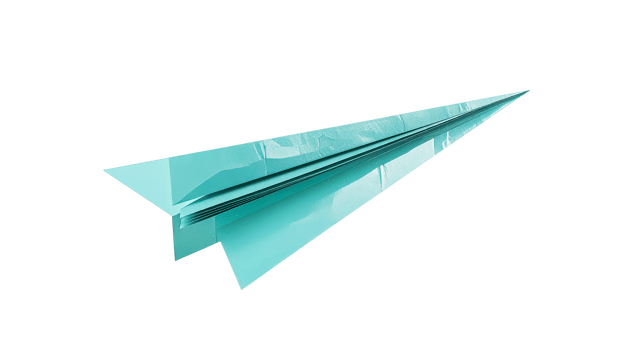 Paper aircraft in turquoise color, origami figure, cut out transparent png