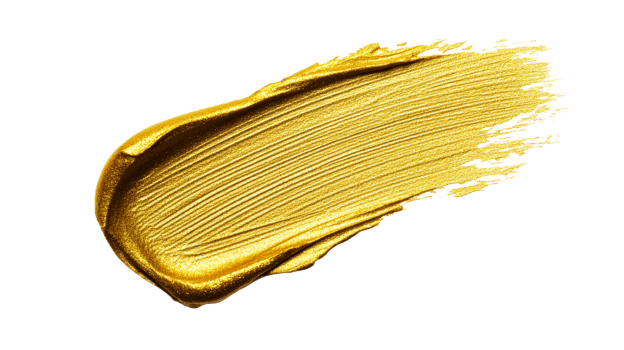 Golden metallic paint stroke, smudge, black background, cut out transparent png