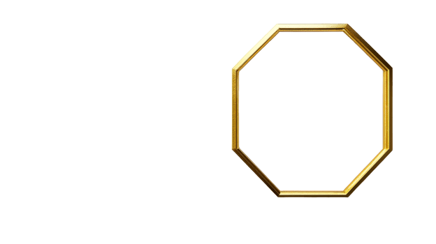 Golden octagon frame with texture, luxury, isolated, cut out transparent png
