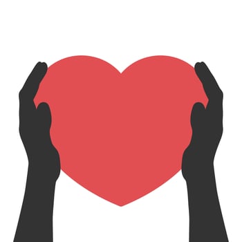 Hands holding a red heart. Heart in hands silhouette isolated on white background vector