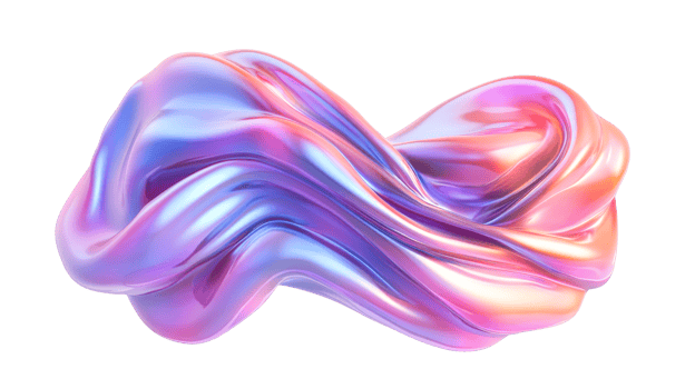 Iridescent, abstract form with pink and blue, cut out transparent png