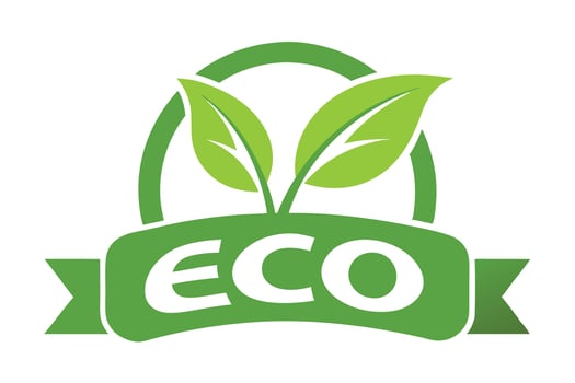 Green Eco Ribbon Logo with Leaves and Circle Shape on White Background vector