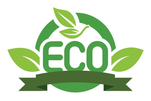 Green Eco Sign with Leaves and Ribbon Isolated on White Background, Nature Element vector