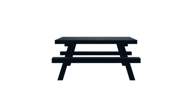 Dark picnic table, minimalistic design, outdoor furniture, cut out transparent png