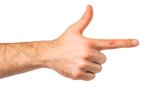 Male hand making pistol gesture, pointing, cut out transparent png