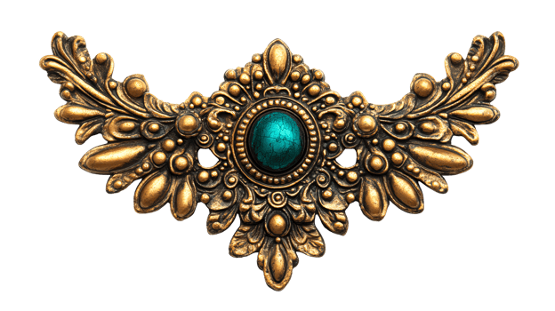 Ornate jewelry ornament with jewel, detailed craftsmanship, cut out transparent png