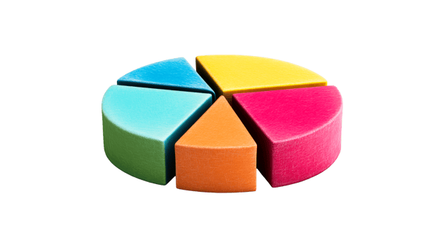 Colorful Wood Pie Chart with Five Sections, cut out transparent png