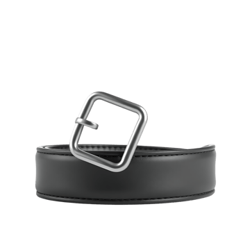 Black leather belt with a square metal buckle png