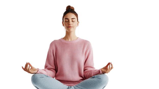 Woman Meditating in Lotus Position with Eyes Closed, cut out transparent png