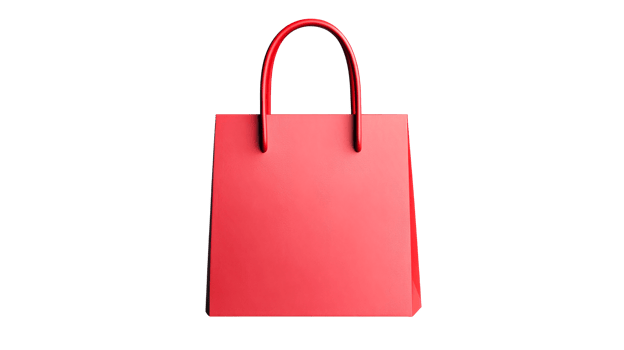 Red shopping bag on a black backdrop, retail, sale, cut out transparent png