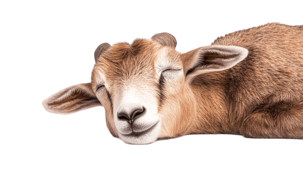 A cute goat kid is sleeping peacefully, cut out transparent png