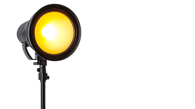 Spotlight, lightbulb, lighting equipment, stand, black background, cut out transparent png