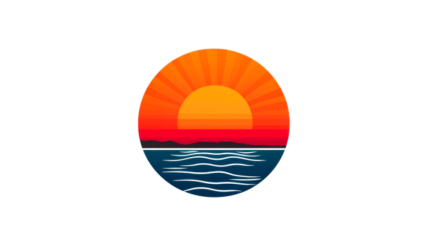 Sunset over ocean, red sky and sun rays, water waves, cut out transparent png