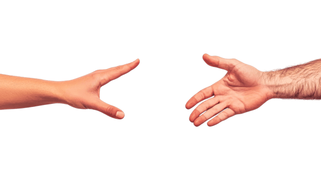 Two hands reaching out with palms open to each other, cut out transparent png