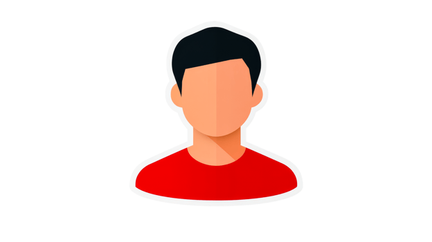 Faceless avatar of a young man with black hair and red shirt, cut out transparent png