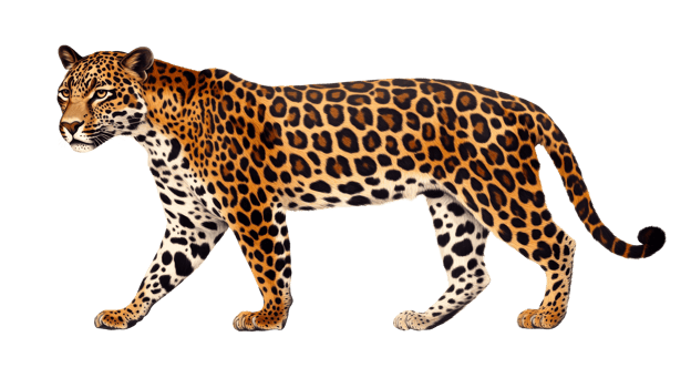 Majestic jaguar strides purposefully, animal themes, digital artwork, cut out transparent png