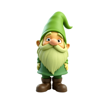 Cute cartoon gnome with a green hat and beard png