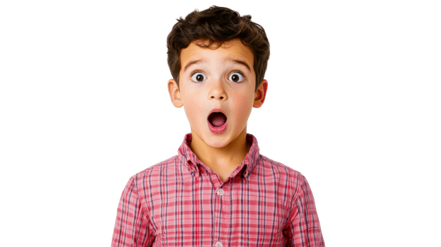 Surprised boy with open mouth against black background, cut out transparent png