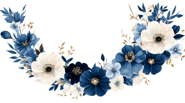 Floral Arrangement with Blue and White Flowers, cut out transparent png