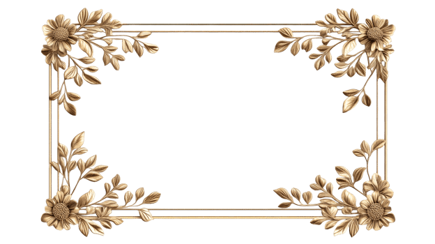 Ornate floral frame with gold accents, isolated, cut out transparent png
