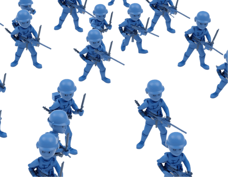 A group of blue toy soldiers. png