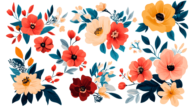 Floral arrangement with orange, red, peach flowers, cut out transparent png