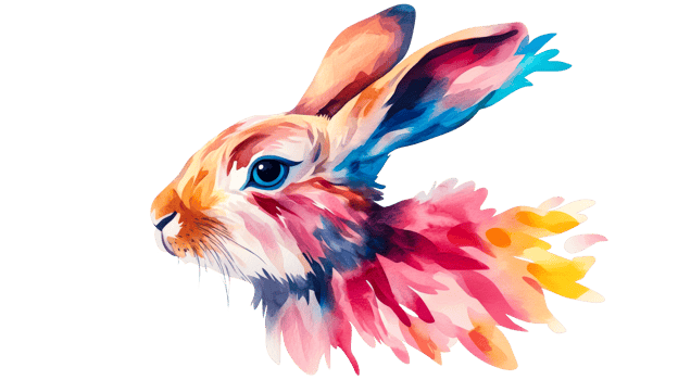 Colorful Rabbit Head, Watercolor Art Isolated, cut out transparent png