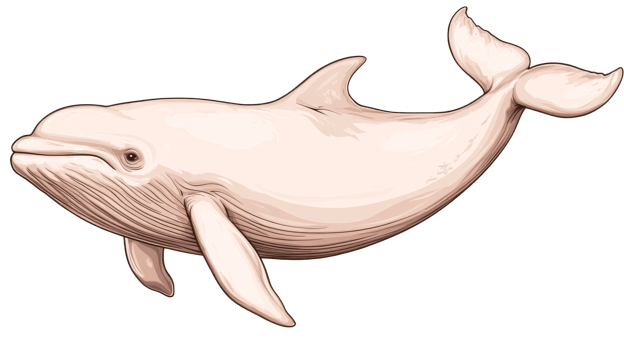 White whale with details, marine mammal drawing, cut out transparent png