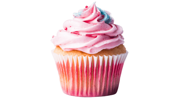 Delicious cupcake with pink frosting and sprinkles isolated , cut out transparent png