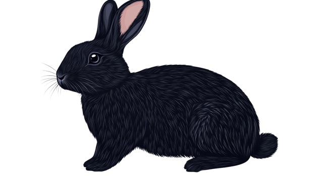 Black rabbit with pink ears, isolated animal illustration, cut out transparent png