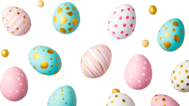 Easter egg pattern, colorful designs on black background, cut out transparent png
