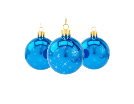 Three Shiny Blue Christmas Ornaments with Snowflakes png