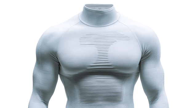 White athletic shirt mockup with muscle shape lines, cut out transparent png